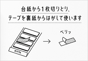 台紙から1枚切りとり、テープを裏紙からはがして使います