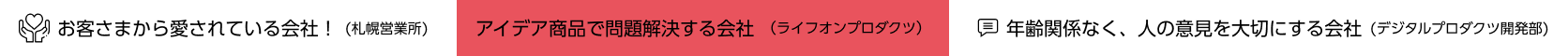 お客さまから愛されている会社！　アイデア商品で問題解決する会社　年齢関係なく、人の意見を大切にする会社