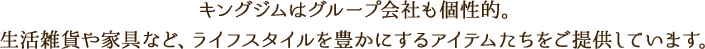 キングジムはグループ会社も個性的。生活雑貨や家具など、ライフスタイルを豊かにするアイテムたちをご提供しています。