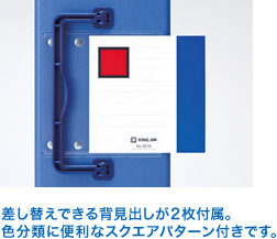差し替えできる背見出しが2枚付属。色分類に便利なスクエアパターン付きです。