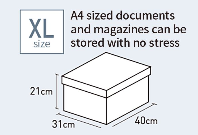 XL size A4 sized documents and magazines can be stored with no stress 31cm 21cm 40cm