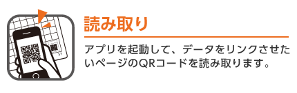 読み取り アプリを起動して、データをリンクさせたいページのQRコードを読み取ります。