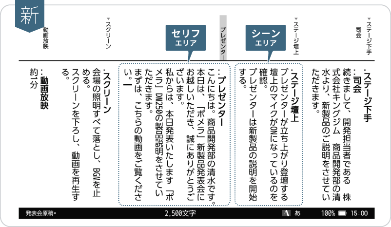 pomera DM250 の編集機能[シナリオモード]