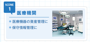 SCENE1 医療機関 医療機器の資産管理に 保守情報管理に