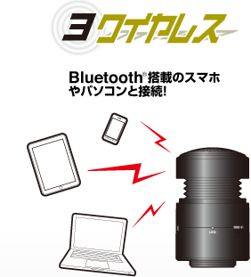 3.ワイヤレス Bluetooth搭載のスマホやパソコンと接続！