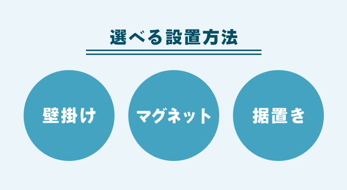 選べる設置方法　壁掛け／マグネット／据置き