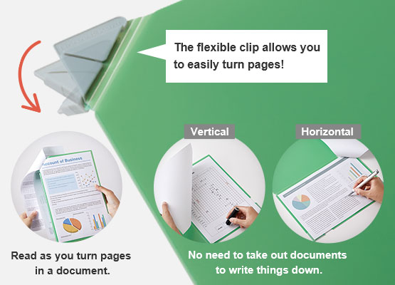 The flexible clip allows you to easily turn pages! Read as you turn pages in a document. No need to take out documents to write things down.