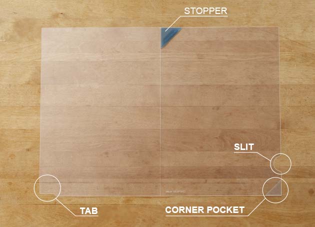 STOPPER TAB SLIT CORNER POCKET