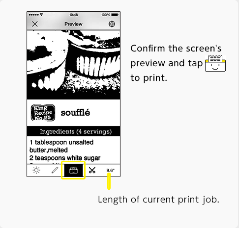 Confirm the screen's preview and tap to print.