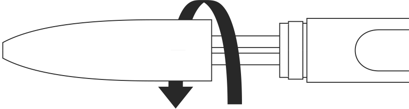 ①軸を回して取り外す