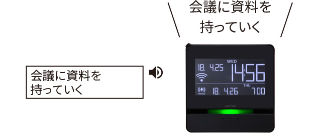 「録音ボイスメモやテキストメモもアラームに」イメージ