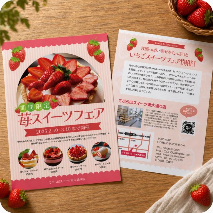 苺スイーツフェアのチラシ